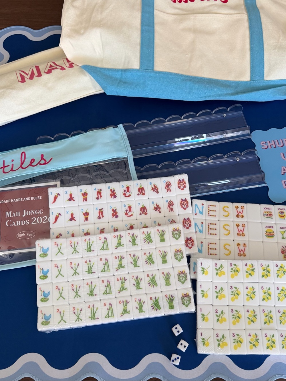 Mahjong Food Themed Tile set, Mat, and Acrylic Racks